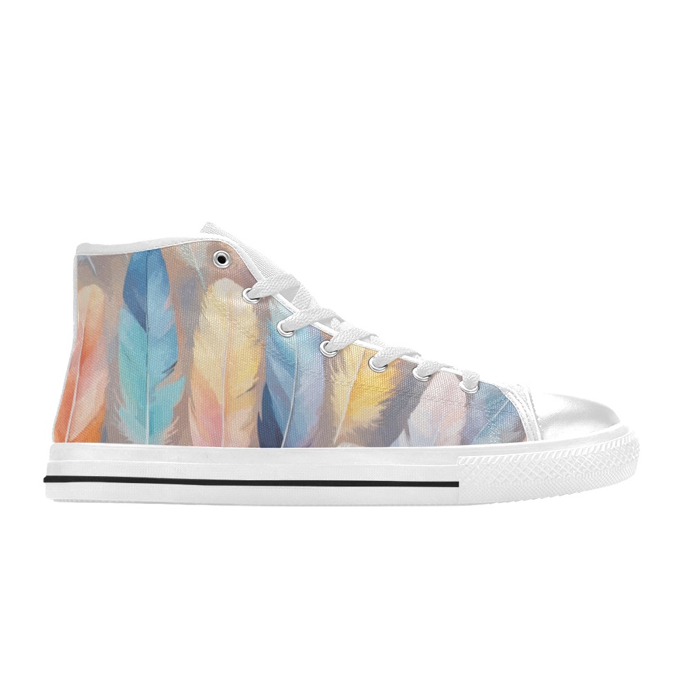 Beautiful feathers fantasy art. Pastel colors. Women's Classic High Top Canvas Shoes (Model 017)