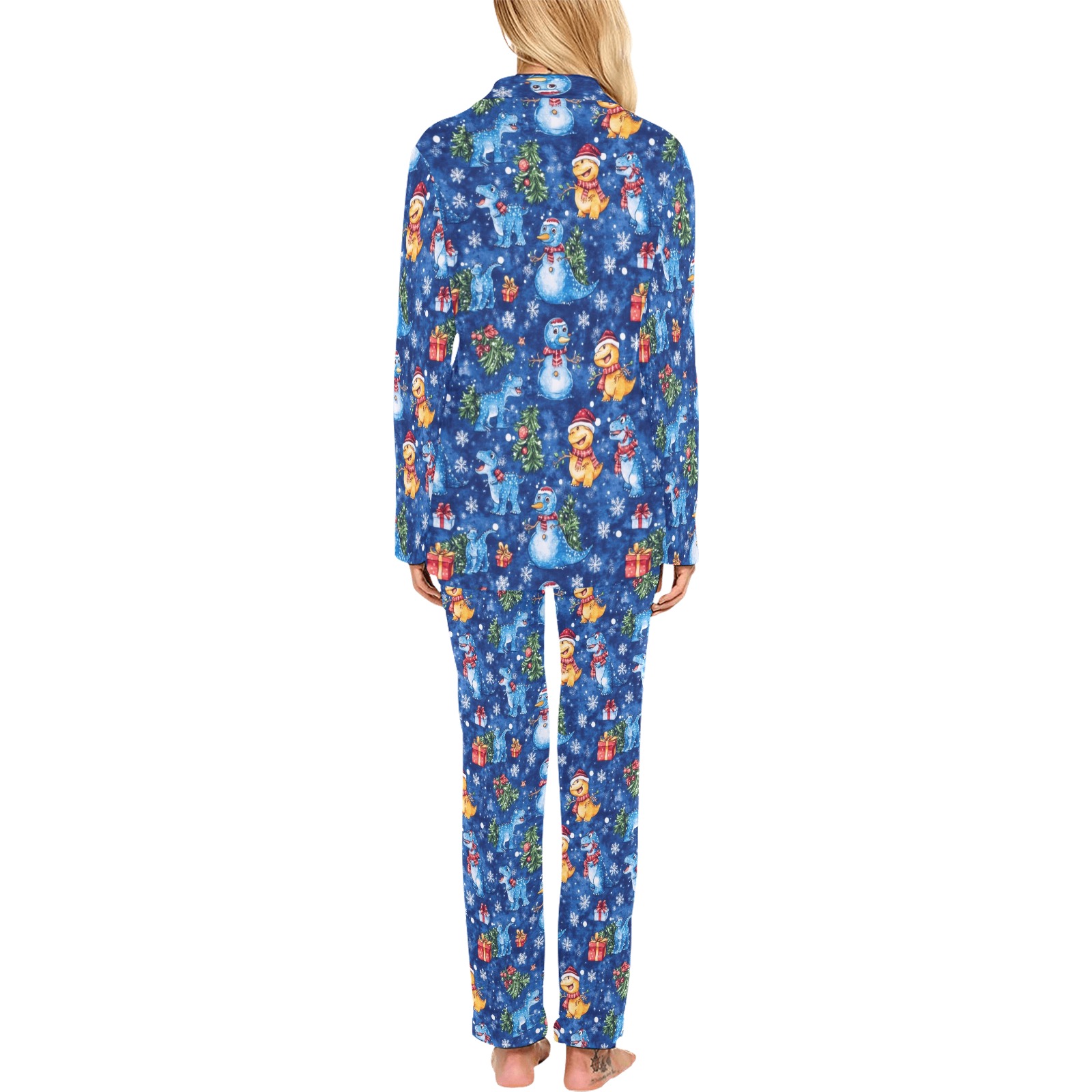 Snowman Dino Pattern Women's Long Pajama Set