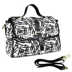 Brush Stroke Black and White Multi-Function Leather Satchel-Black (Model 1739)