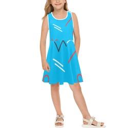 Cute Memphis Style Turquoise Dress Girls' Sleeveless Sundress (Model D56)