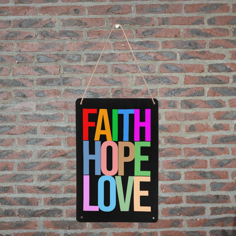 Faith, hope, love colorful text typography art. Metal Tin Sign 8"x12"