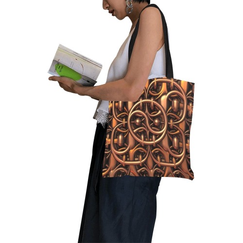 Metallic Yin-Yang 3-D Fractal Rendered Pattern All Over Print Canvas Tote Bag/Small (Model 1697)
