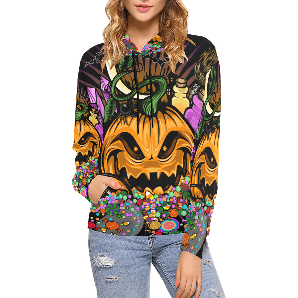 Halloween Treats All Over Print Hoodie for Women (USA Size) (Model H13)