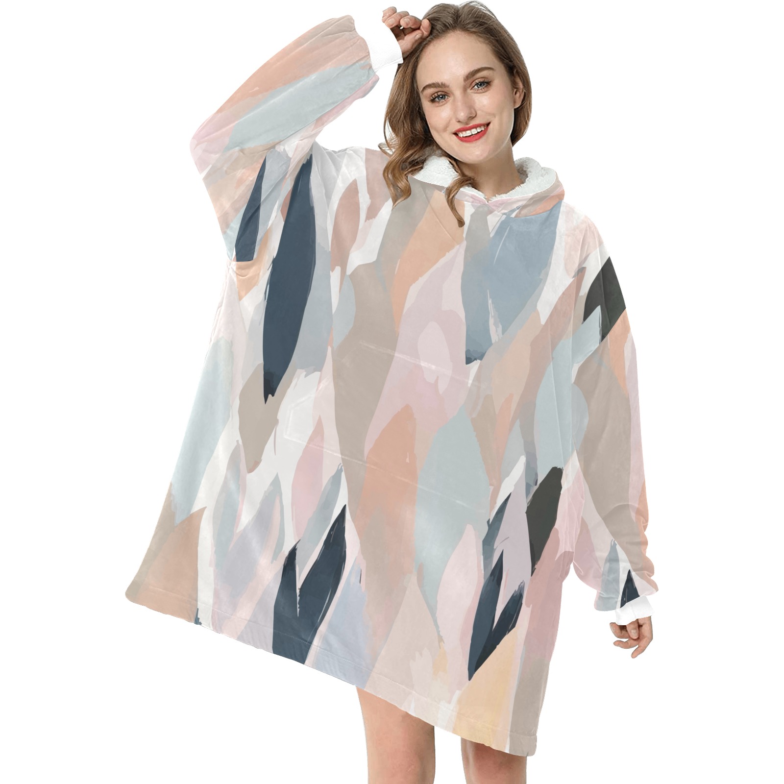 Elegant abstract shapes of soft pink, blue colors Blanket Hoodie for Women