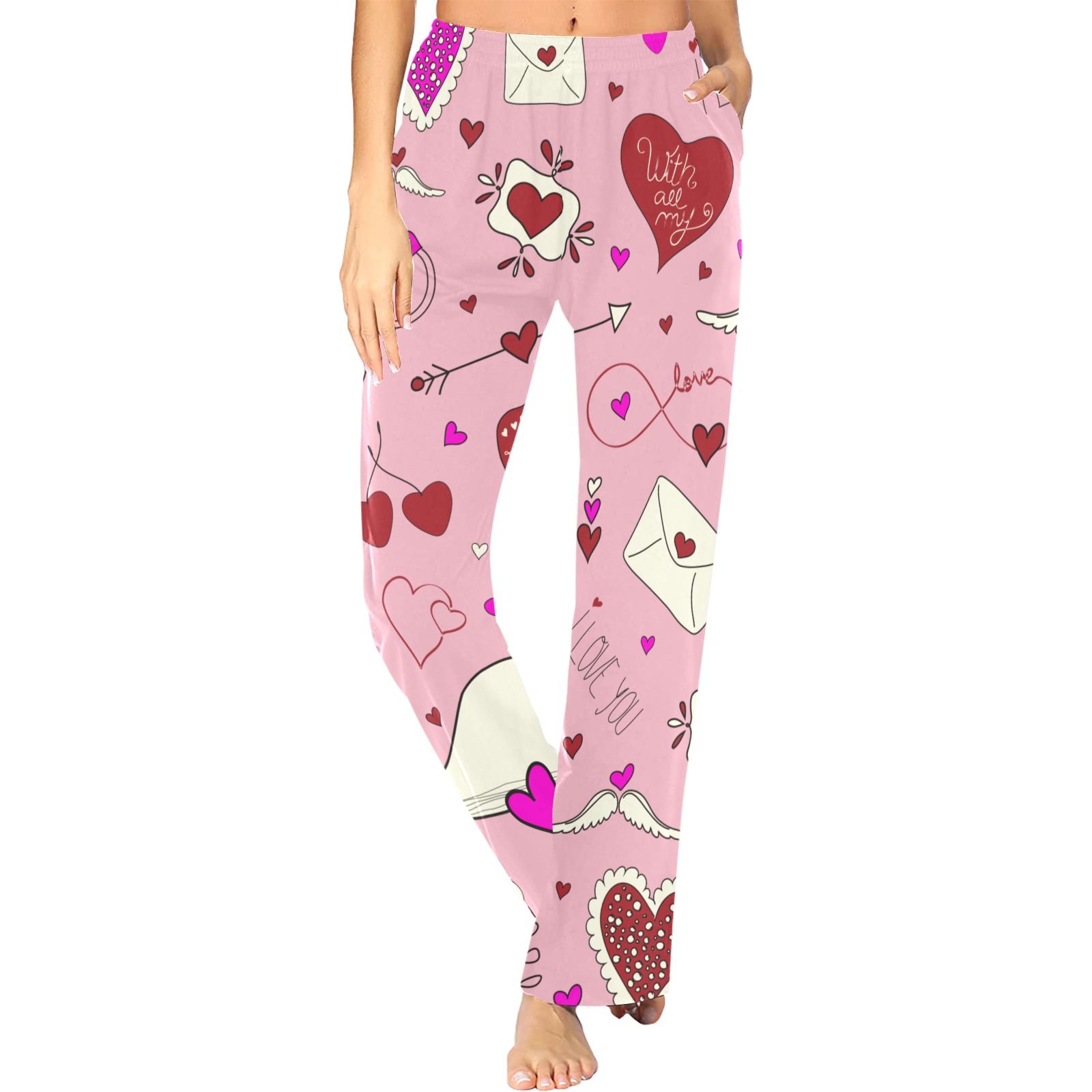 Valentine's Day LOVE HEARTS pattern red pink Women's Pajama Trousers