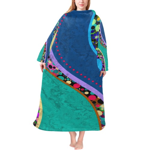 Abstract Pattern Mix - Dots And Colors 1 Blanket Robe with Sleeves for Adults