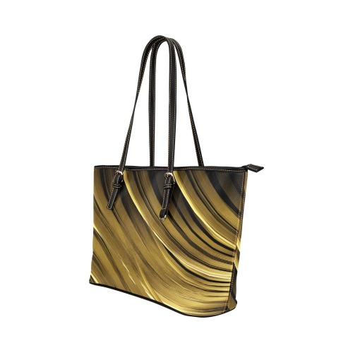 Leather Handbag Tote Women's Gold Swirl Black Leather Tote Bag/Large (Model 1651)