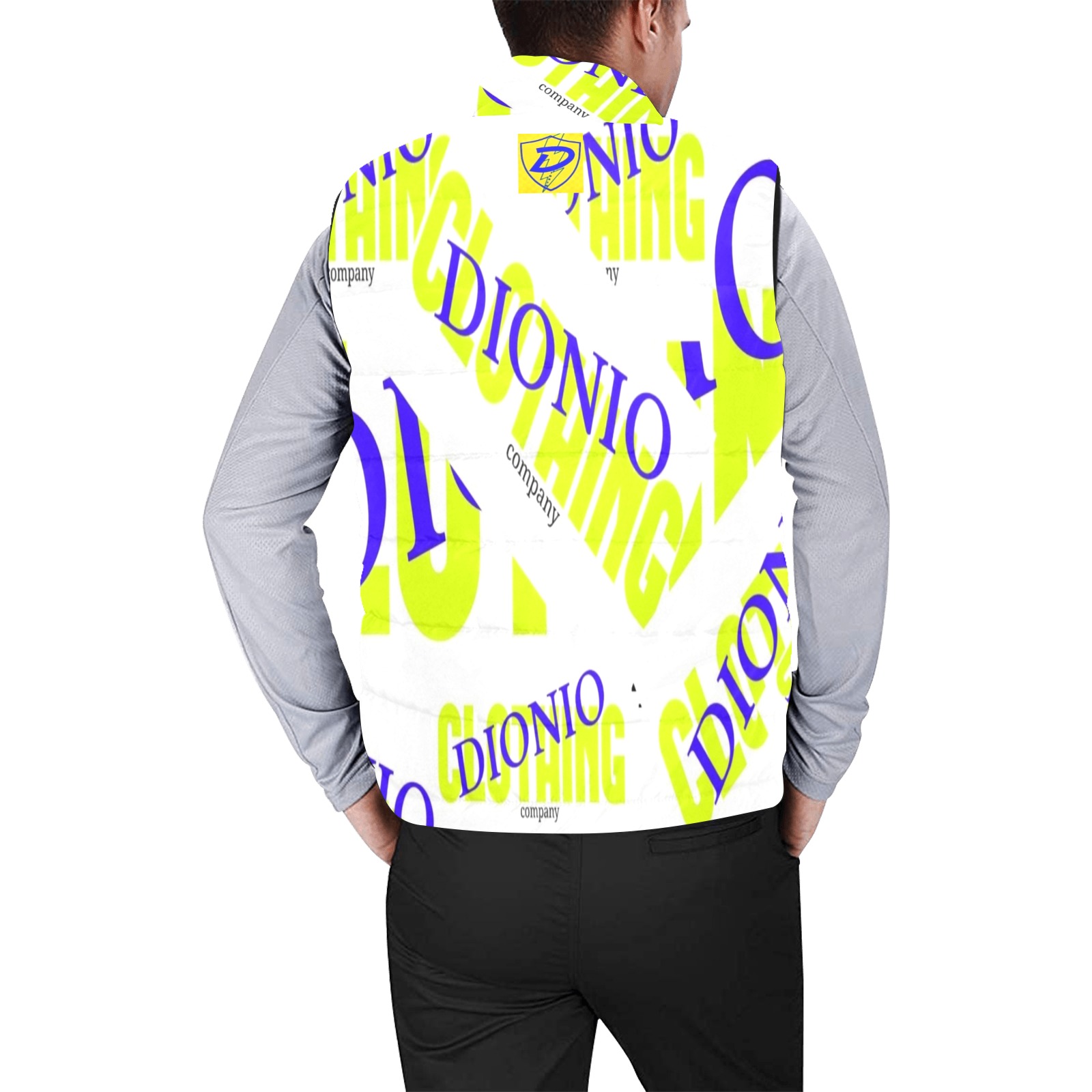 DIONIO Clothing - Company S Padded Vest Jacket (White , Blue & Yellow) Men's Padded Vest Jacket (Model H44)