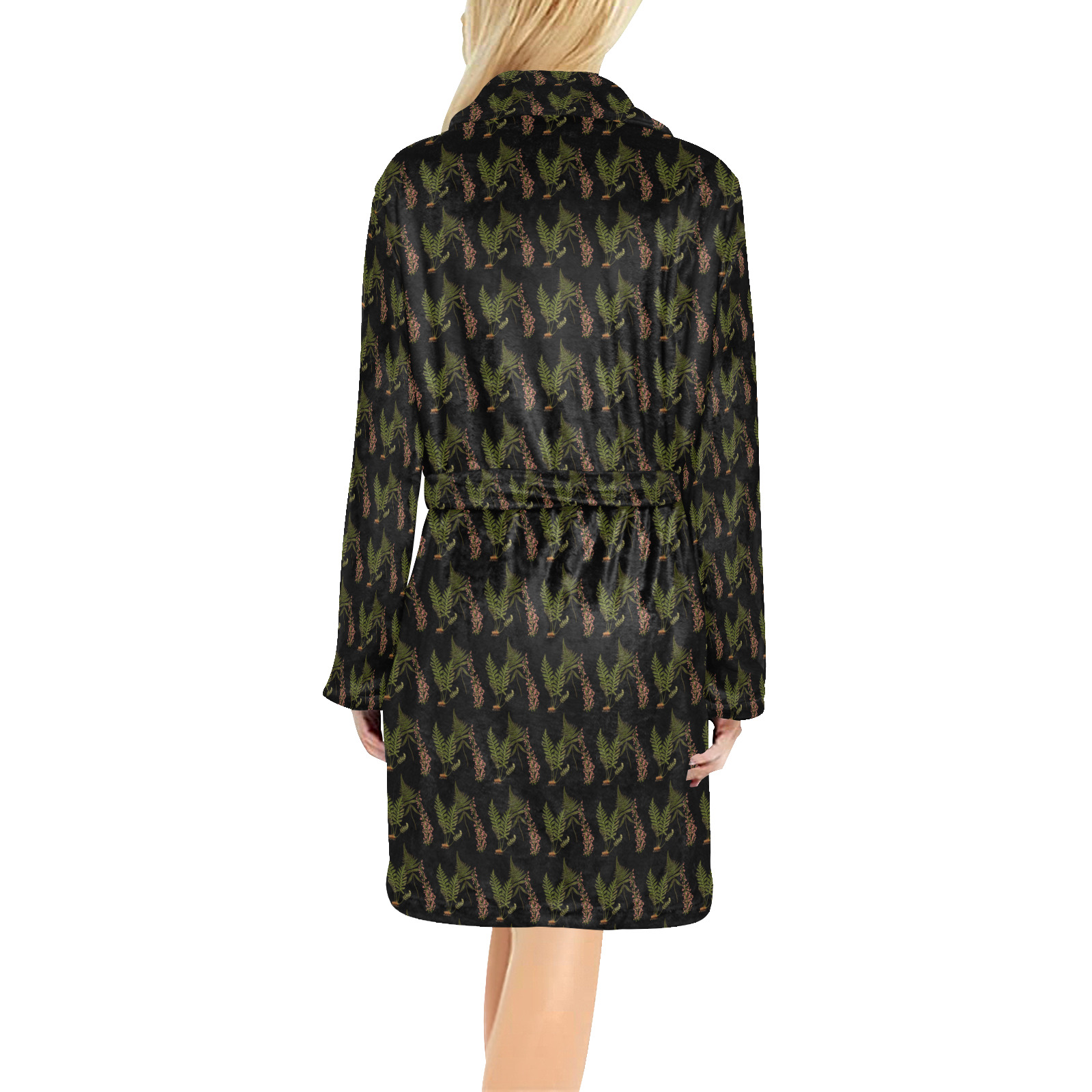 fern pattern 2 black Women's All Over Print Night Robe