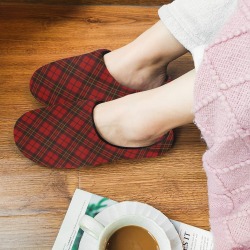 Red tartan plaid winter Christmas pattern holidays Women's Non-Slip Cotton Slippers (Model 0602)