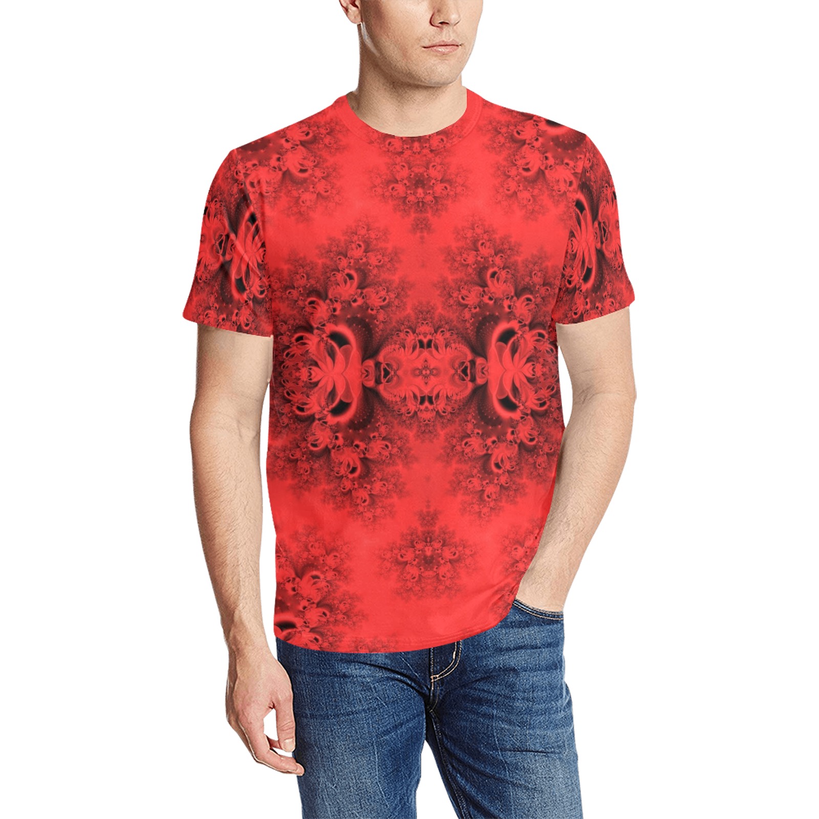 Autumn Reds in the Garden Frost Fractal Men's All Over Print T-Shirt (Random Design Neck) (Model T63)