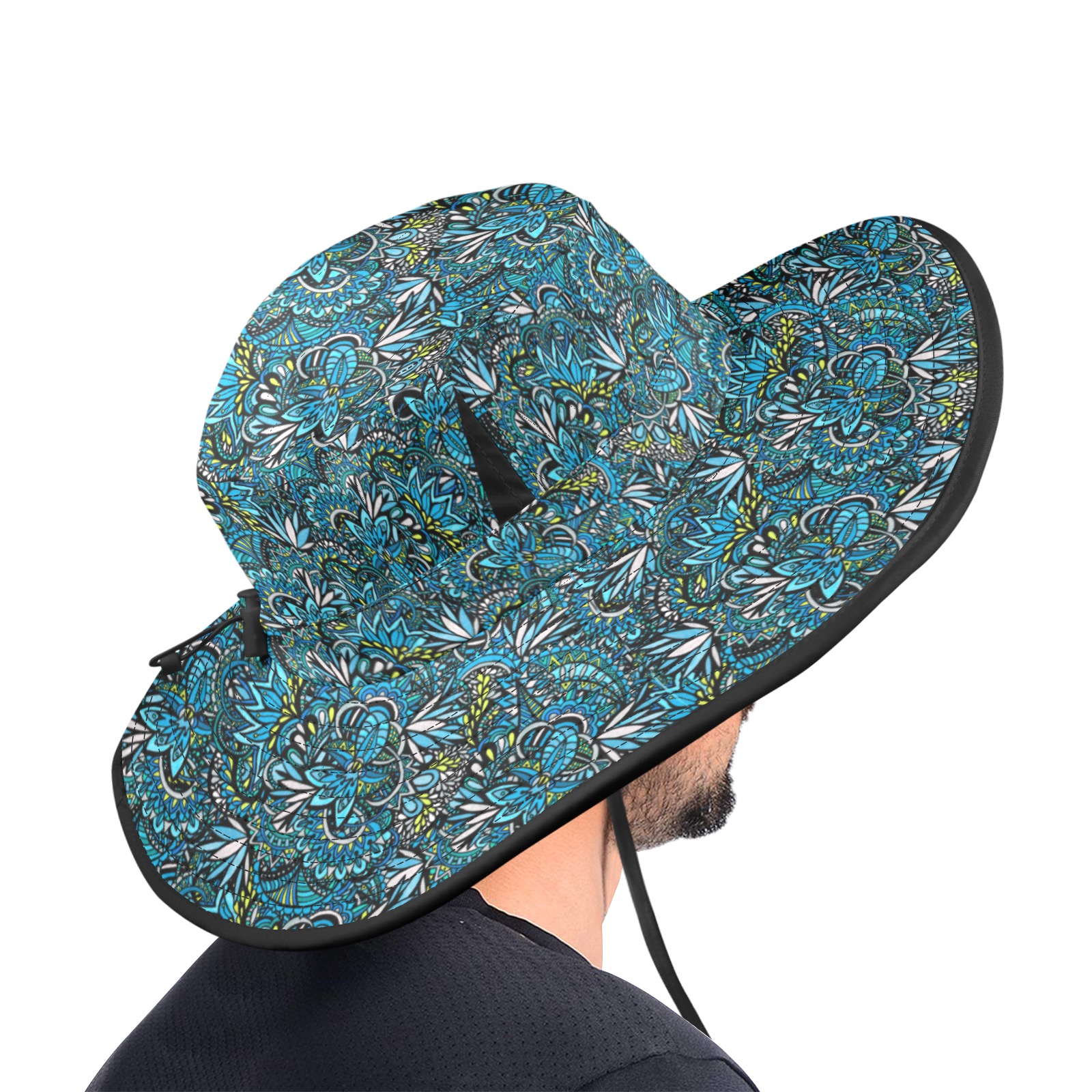 Cerulean Swirls Wide Brim Bucket Hat