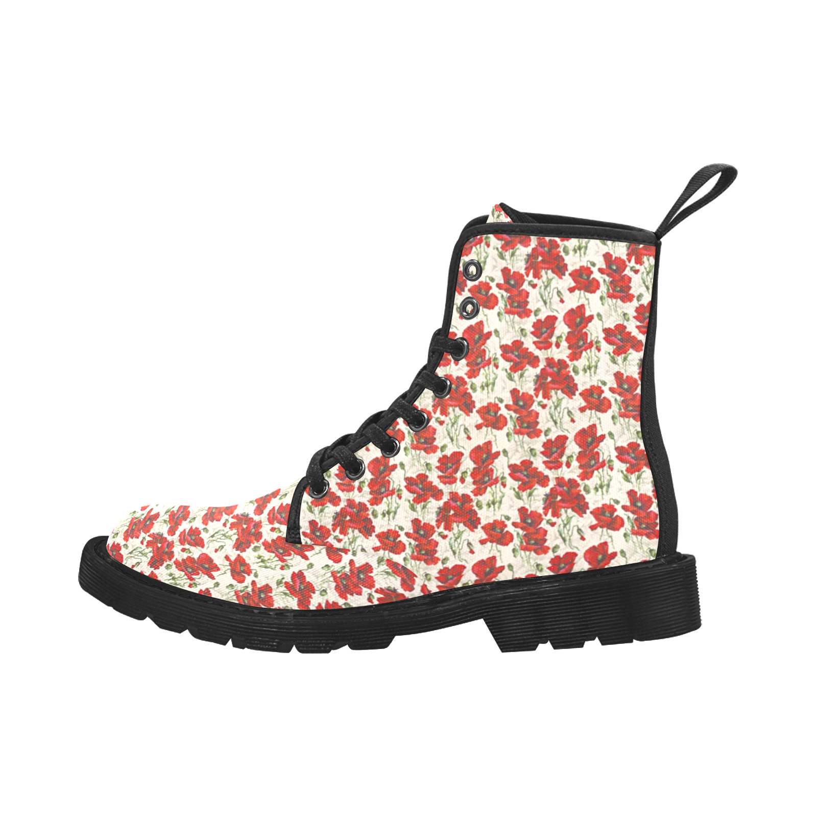 Red Poppy Flowers Vintage Floral Pattern Martin Boots for Women (Black) (Model 1203H)