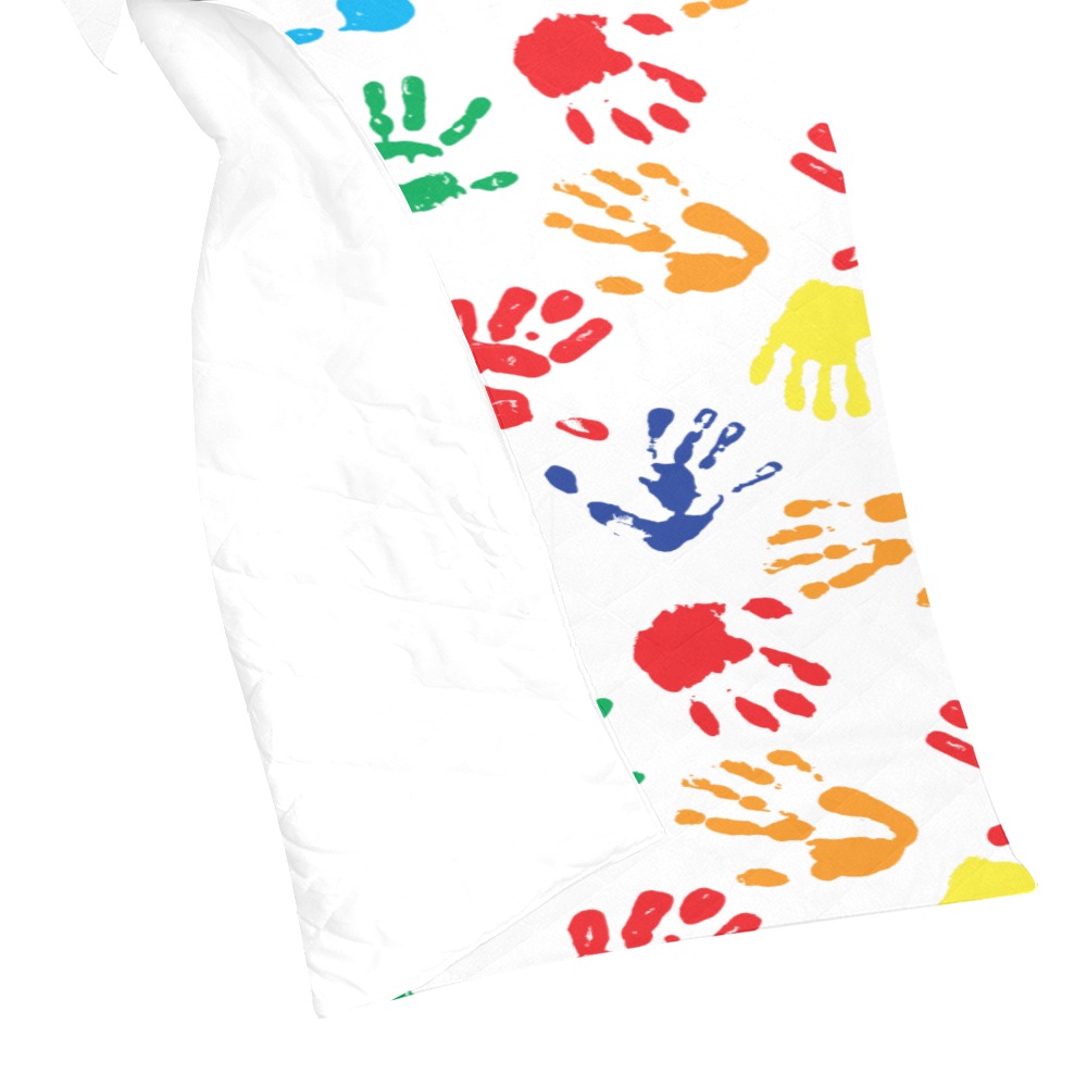 Children's Handprints on White Quilt 60"x70"