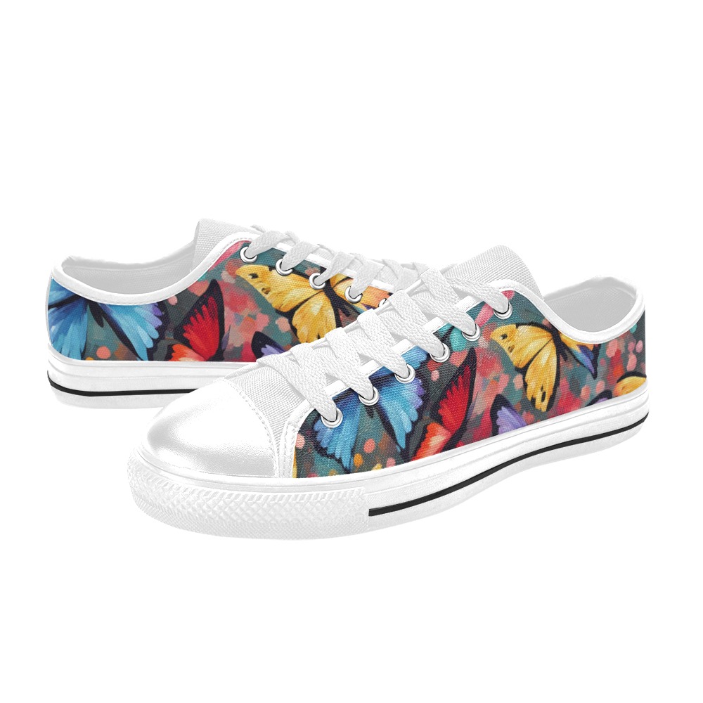 Pattern of red, yellow, blue, pink butterflies Women's Classic Canvas Shoes (Model 018)
