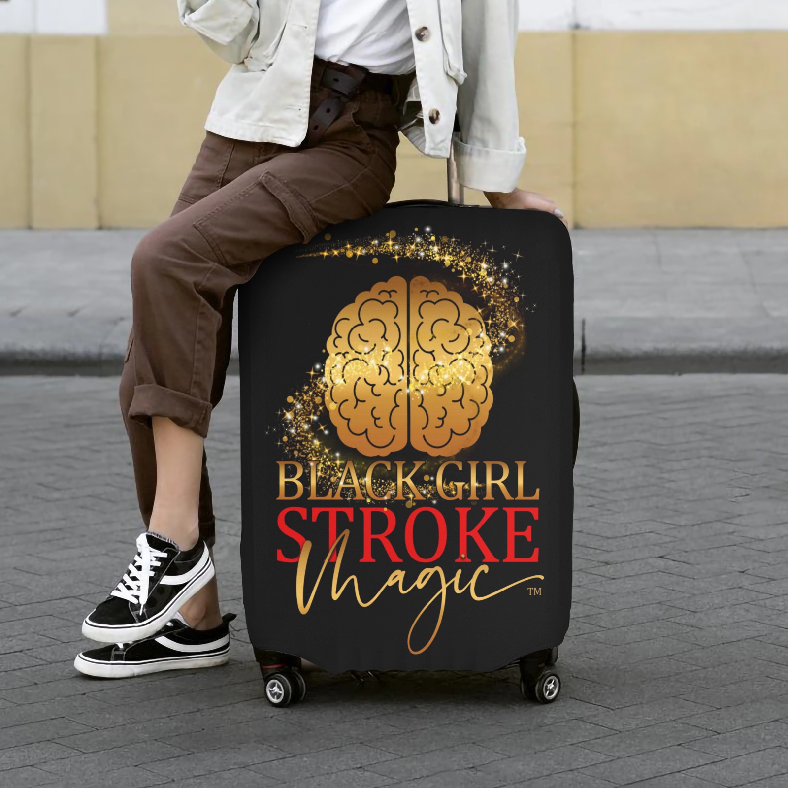 Black Girl Stroke Magic Logo Black XL Luggage Luggage Cover/Extra Large 28"-30"