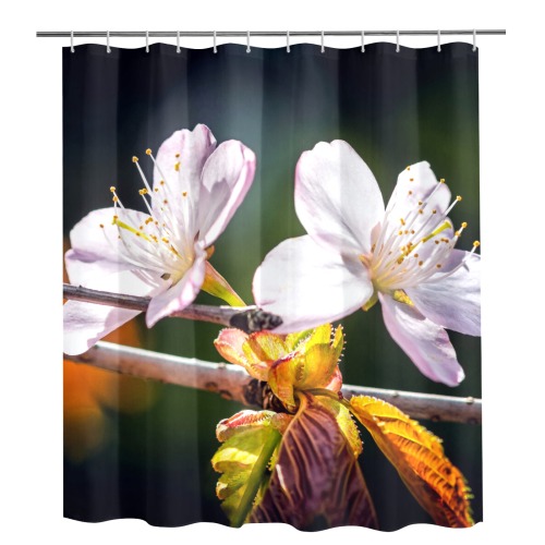 Slender sakura flowers. Sunlight and shadows. Shower Curtain 72"x84"