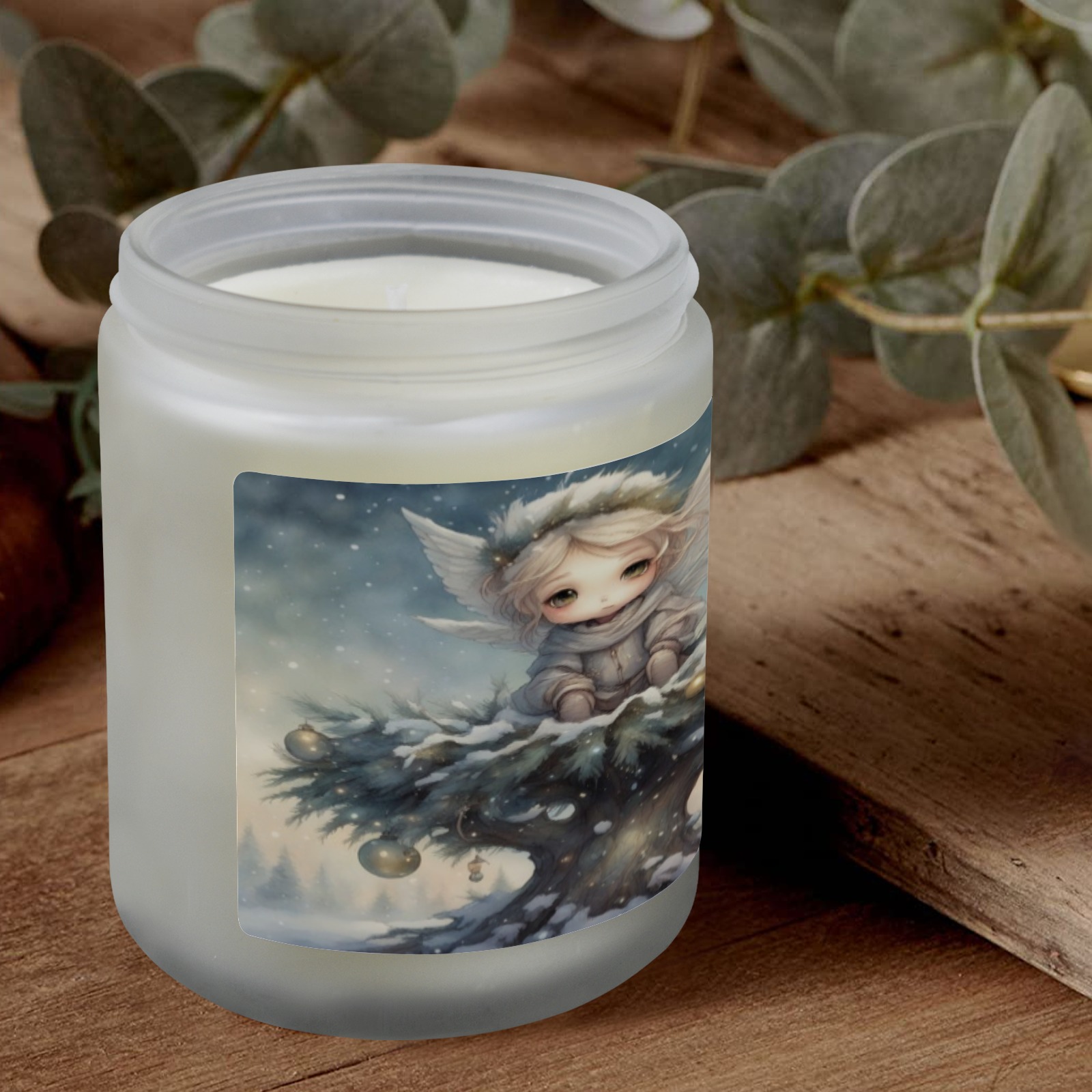 Little Christmas Angel Frosted Glass Candle Cup - Large Size (Lavender&Lemon)