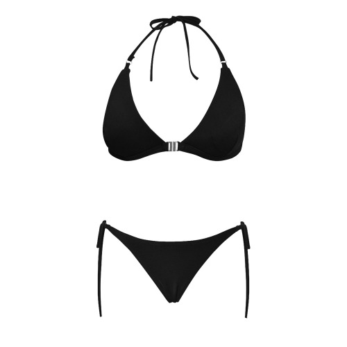 BLACK Buckle Front Halter Bikini Swimsuit (Model S08)