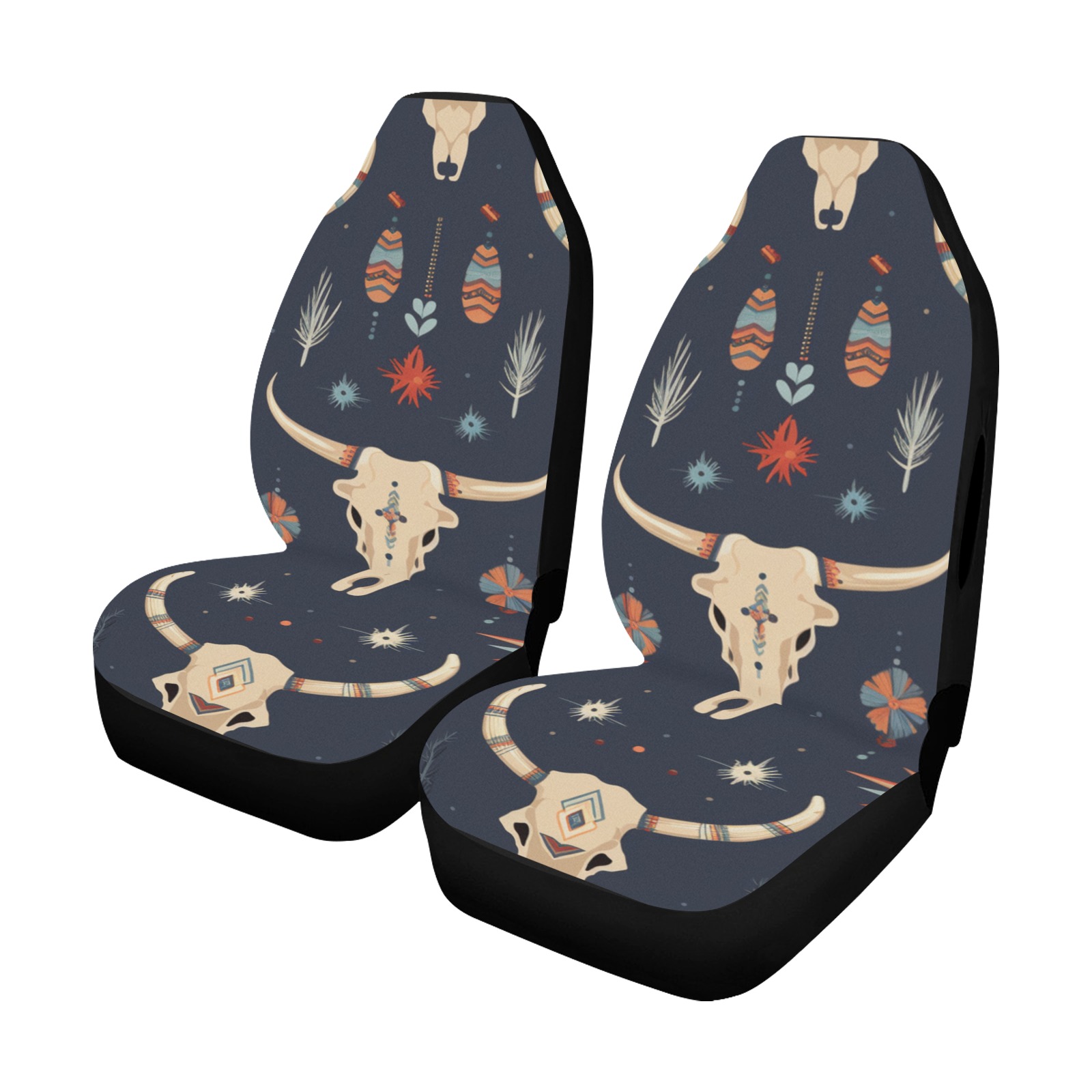 Native American Cow Skull Car Seat Cover Airbag Compatible (Set of 2)