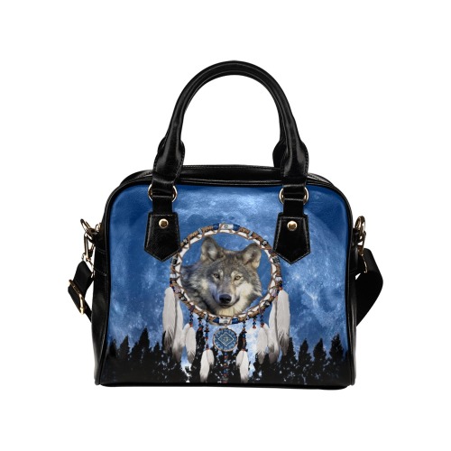 Wolf, Dream Catcher and Moon Shoulder Handbag (Model 1634)