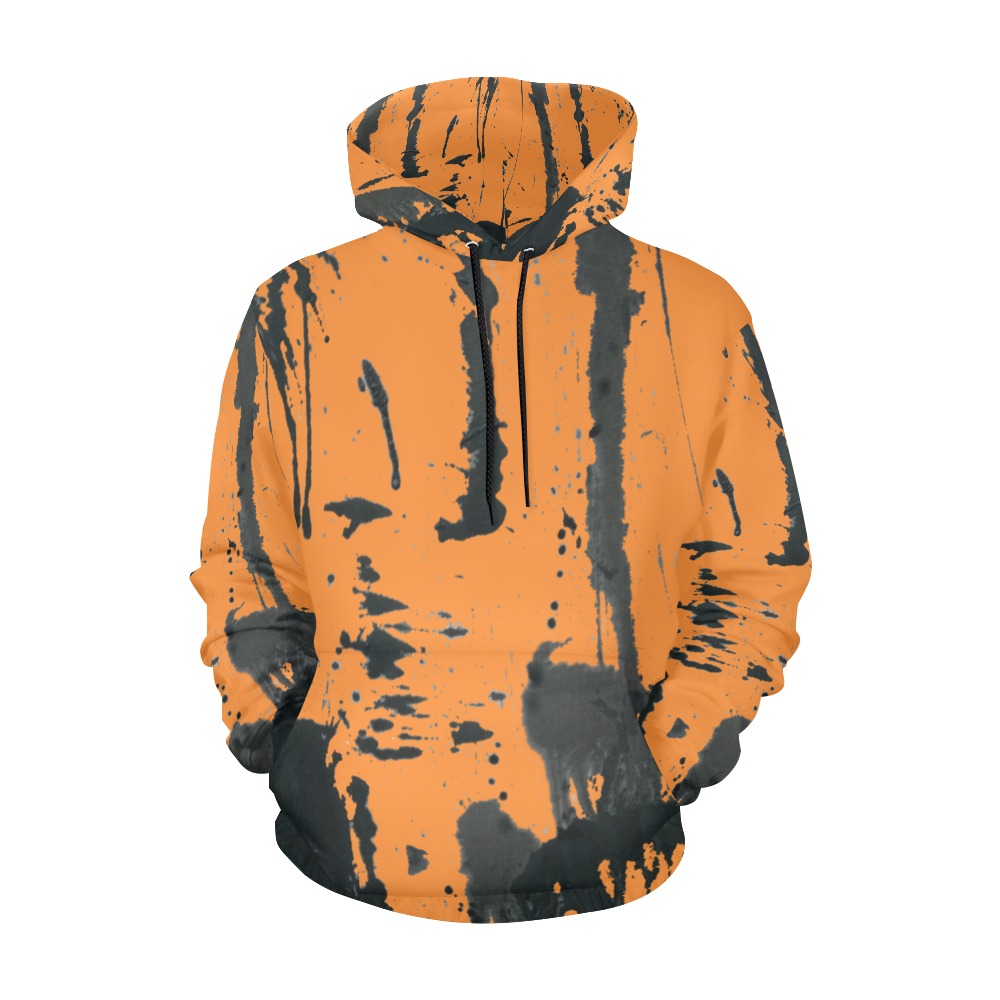 Orange Men's Blk paint Splatter Hoodie All Over Print Hoodie for Men (USA Size) (Model H13)