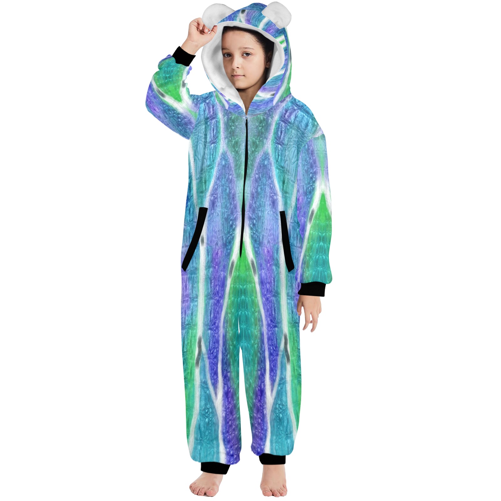 nidhi spet 2018-6 One-Piece Zip Up Hooded Pajamas for Big Kids