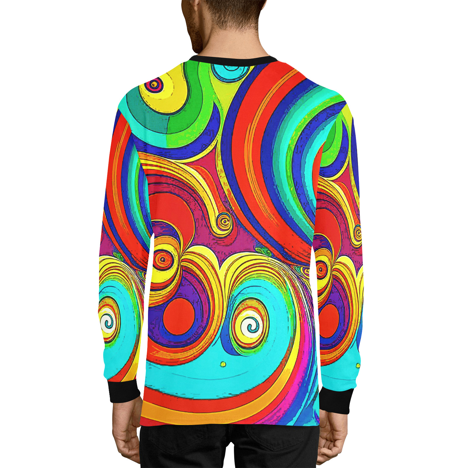 Colorful Groovy Rainbow Swirls Men's Pajama Top