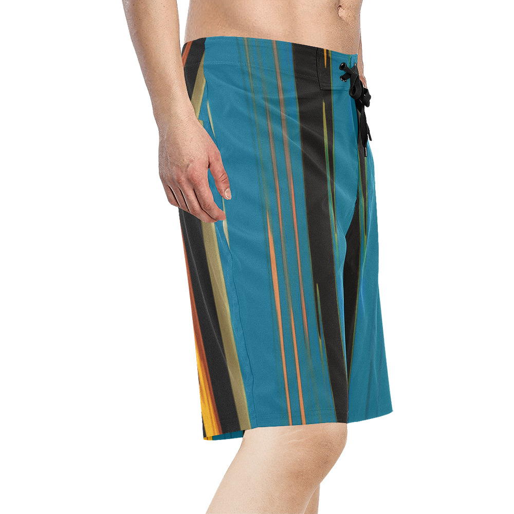 Black Turquoise And Orange Go! Abstract Art Men's All Over Print Board Shorts (Model L16)