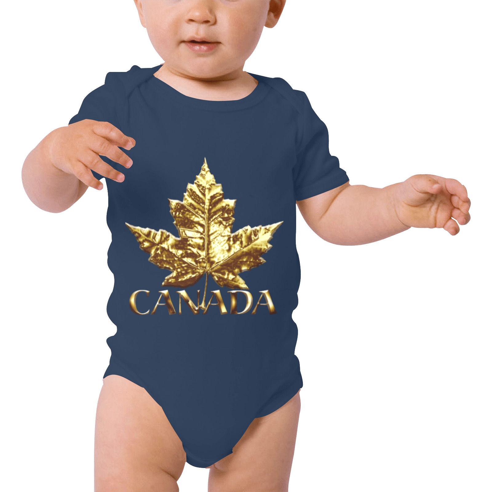 Gold Canada Maple Leaf Baby Powder Organic Short Sleeve One Piece (Model T28)