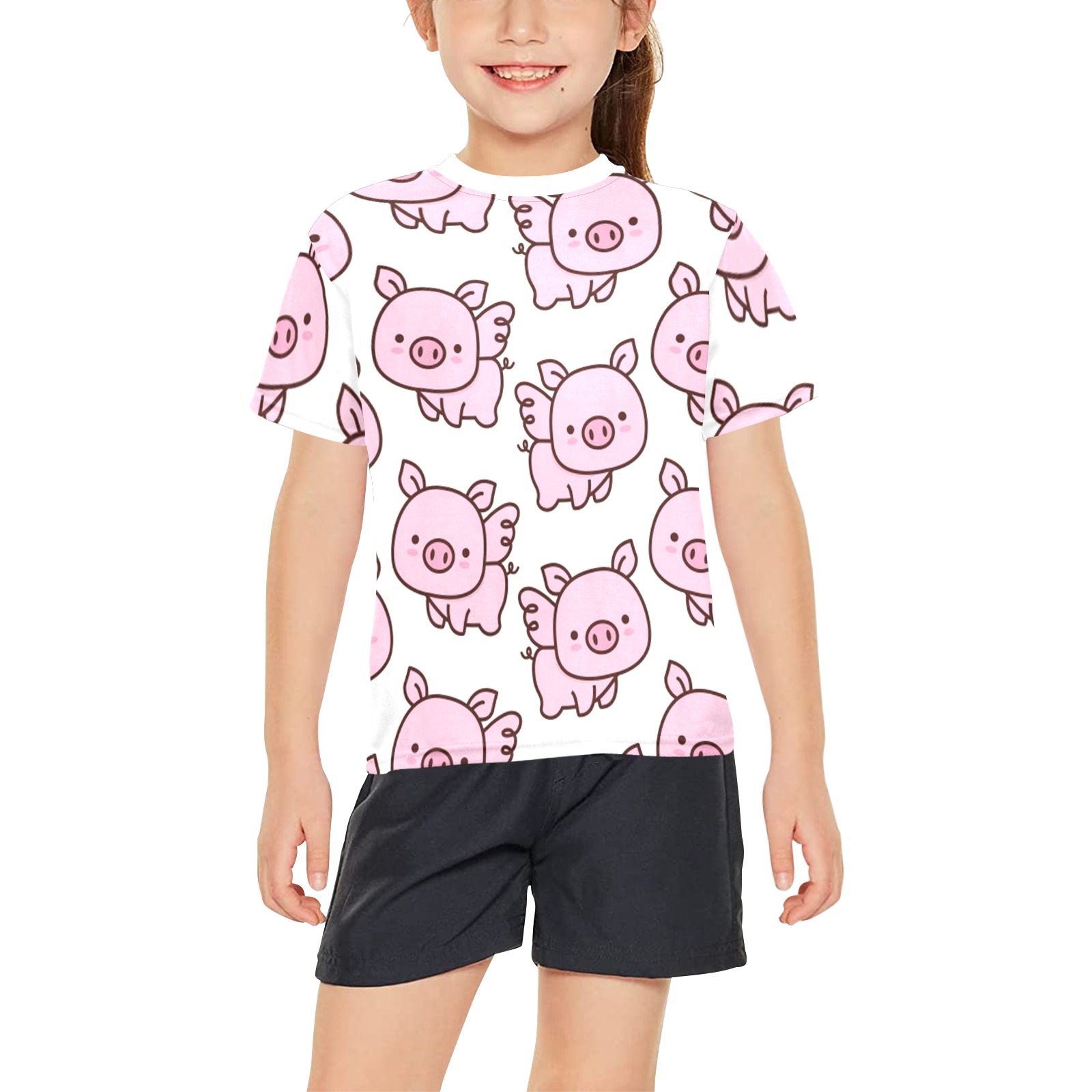 Flying Pigs Big Girls' All Over Print Crew Neck T-Shirt (Model T40-2)