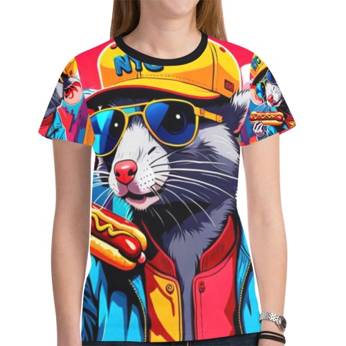 HOT DOG EATING NYC RAT 3 New All Over Print T-shirt for Women (Model T45)