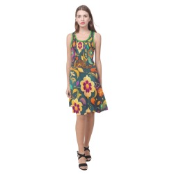 DIONIO Clothing - Ladies' Green & Multicolor Flowers Atalanta Casual SunDress Atalanta Sundress (Model D04)