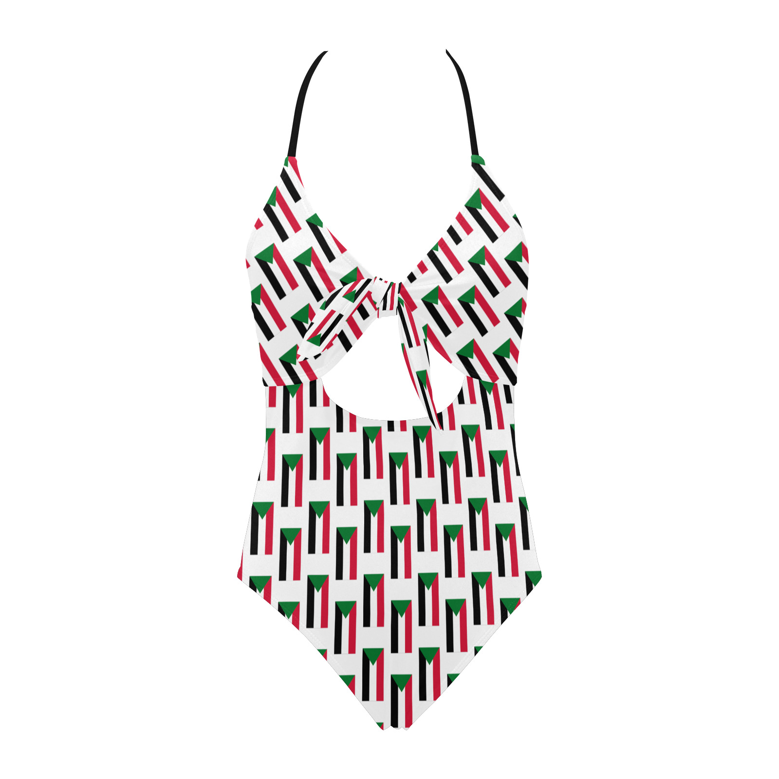 Sudan Flags Backless Hollow Out Bow Tie Swimsuit (Model S17)