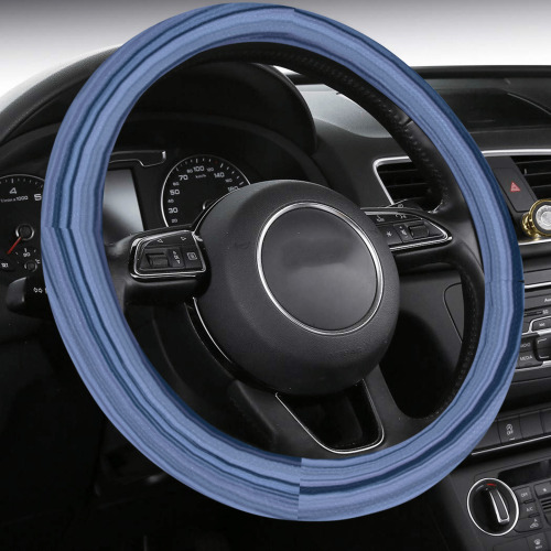 Abstract Blue Horizontal Stripes Steering Wheel Cover with Anti-Slip Insert
