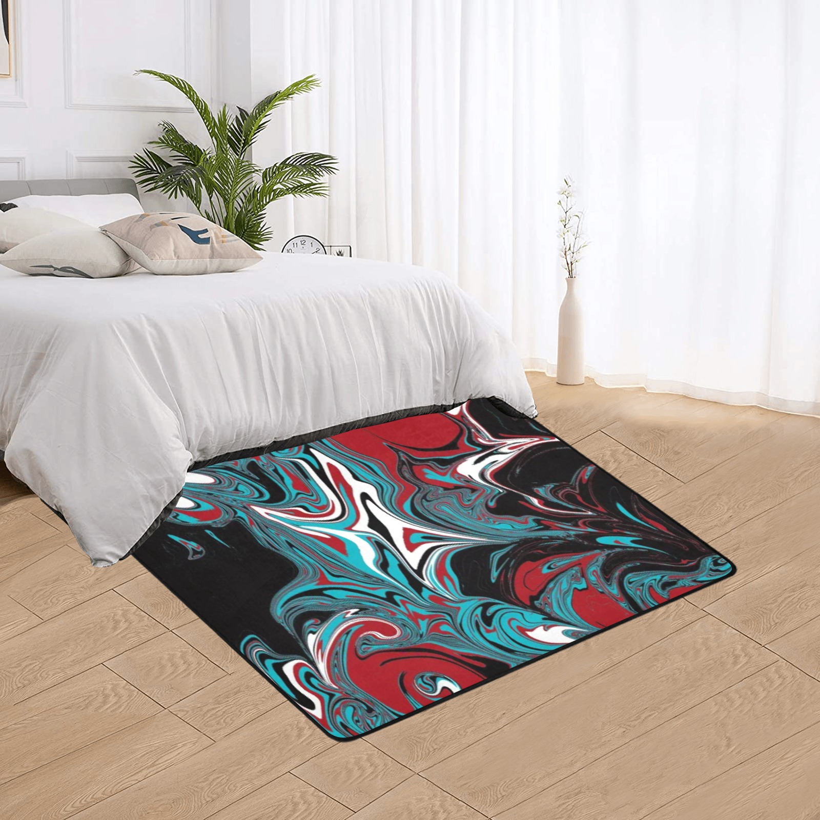 Dark Wave of Colors Area Rug with Black Binding 5'3''x4'