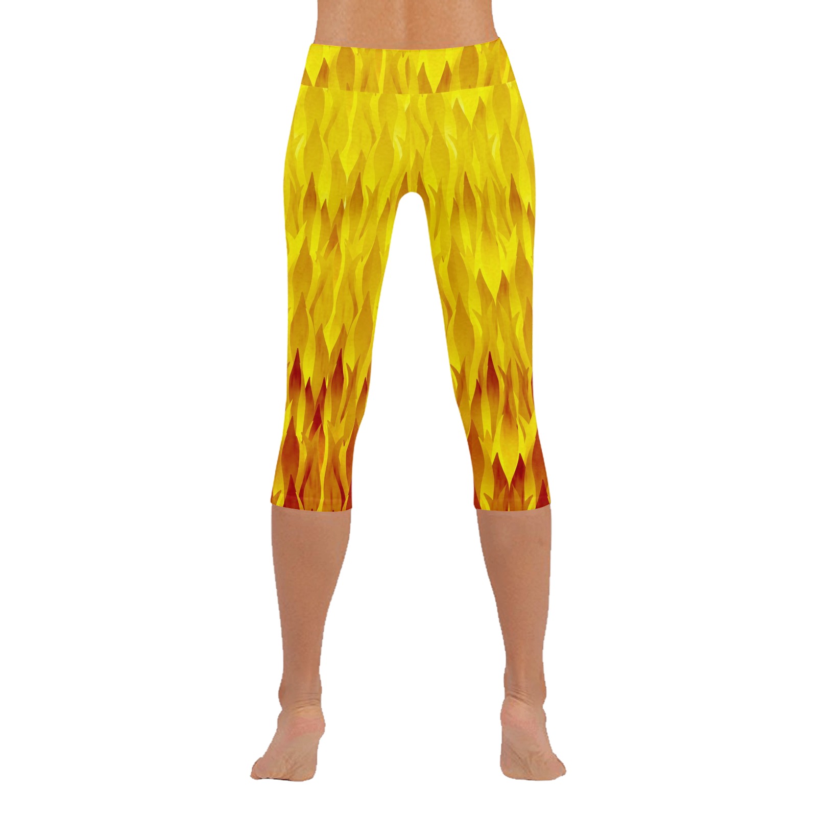 Fire and Flames Pattern Women's Low Rise Capri Leggings (Invisible Stitch) (Model L08)