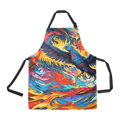 Stylish phoenix birds, fire, flames abstract art. All Over Print Apron