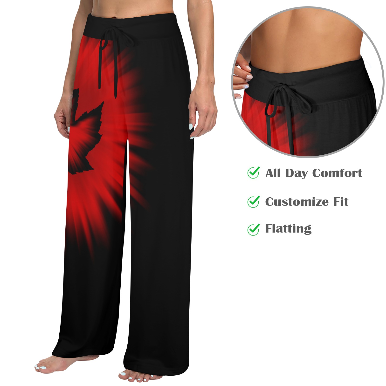 Cool Canada Lounge Pants Black Women's Wide Leg Lounge Pants (Model L77)