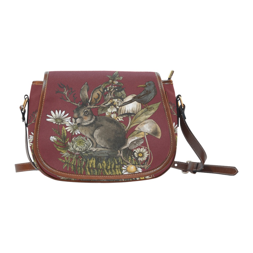 Cottage Witch Red Handbag Saddle Bag/Large (Model 1649)