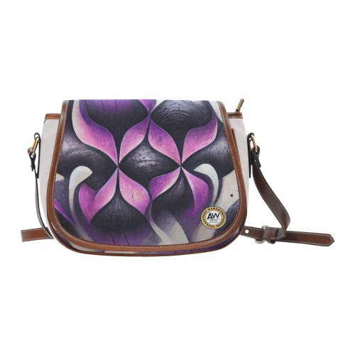 violet, cream, and black abstract pattern 8 Saddle Bag/Large (Model 1649)