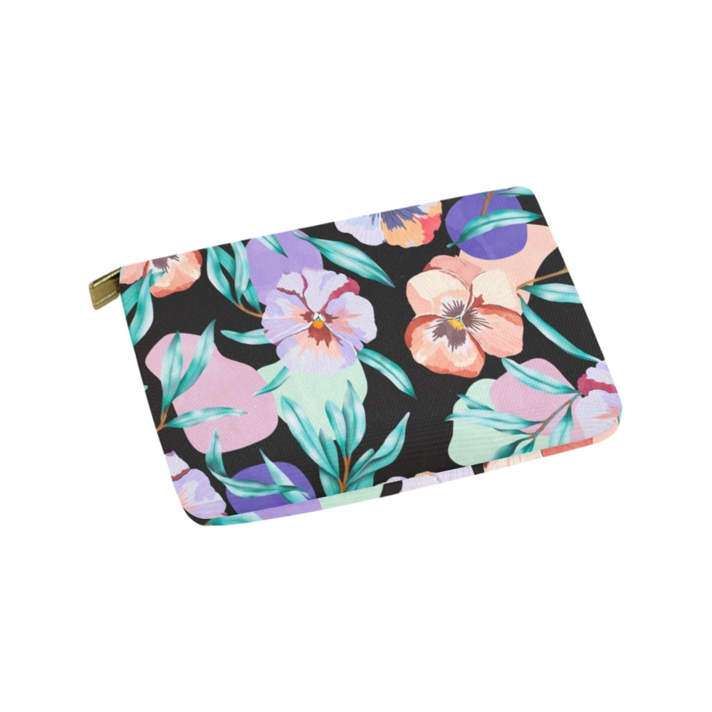 Dark modern tropical floral PD Carry-All Pouch 9.5''x6''
