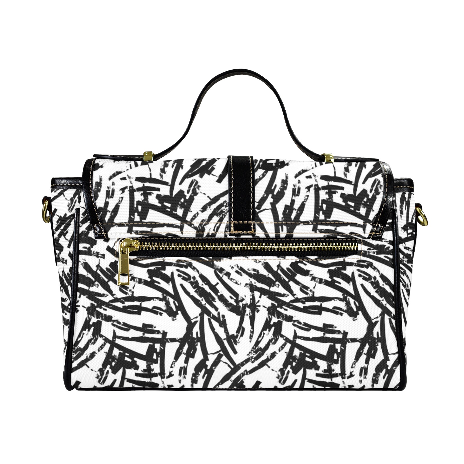 Brush Stroke Black and White Multi-Function Satchel-Black (Model 1740)