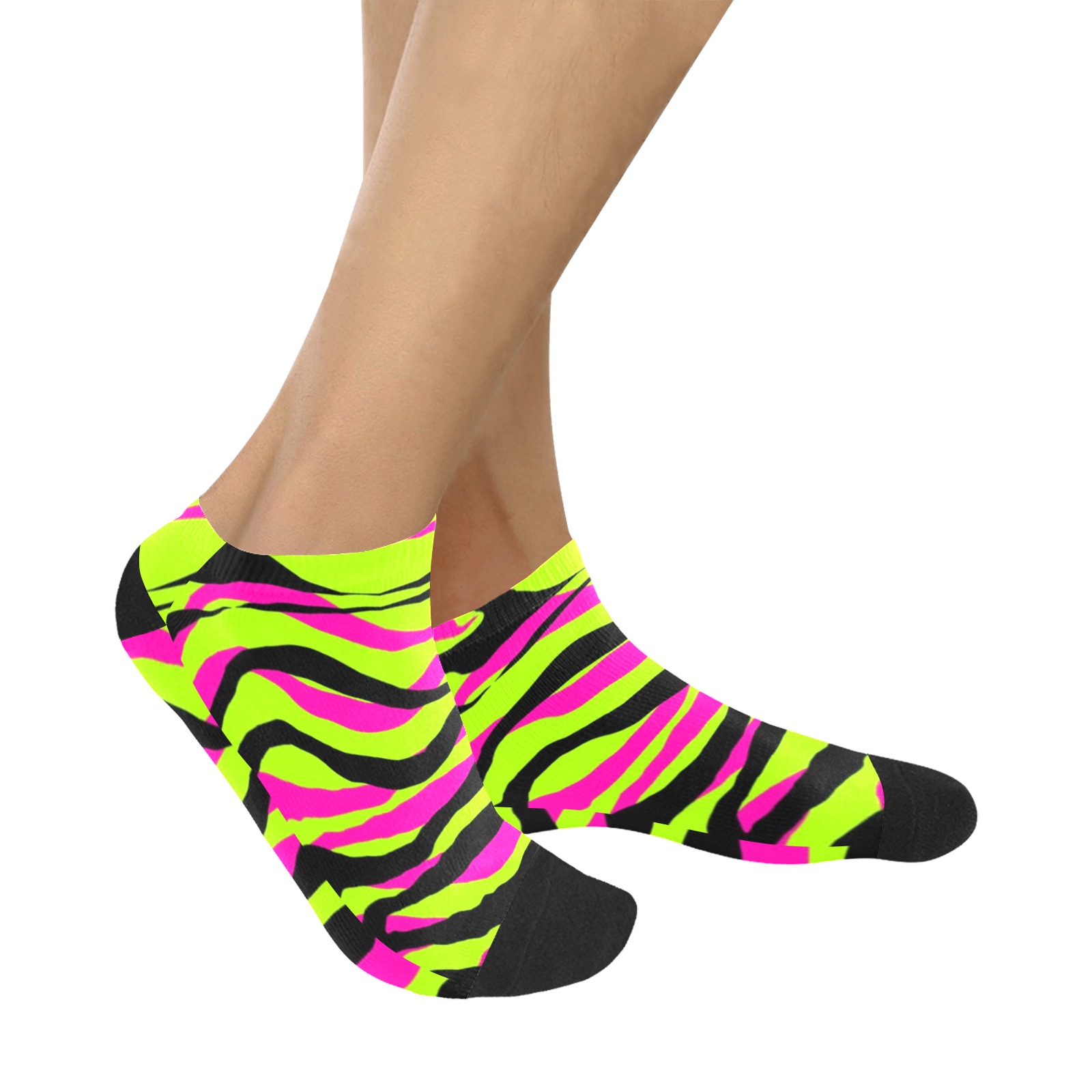 Pink, Neon Green & Black Tiger Stripe Socks Custom Socks Bright Socks Colorful Fun Socks Women's Ankle Socks