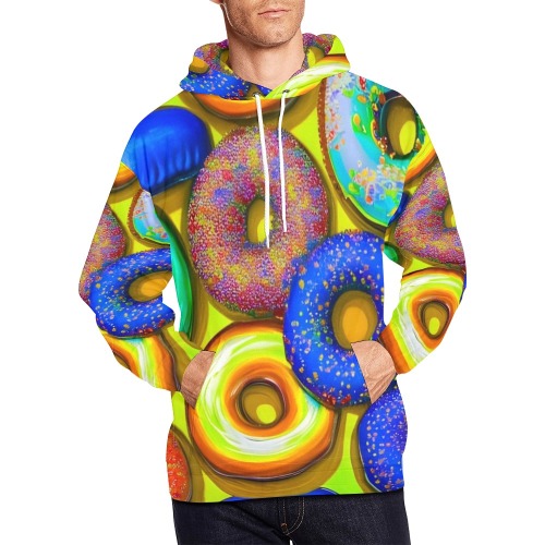 Colorful Donuts Yellow All Over Print Hoodie for Men (USA Size) (Model H13)