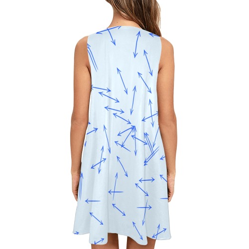 Arrows Every Direction Blue Sleeveless A-Line Pocket Dress (Model D57)