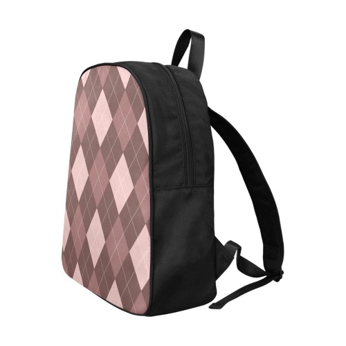 Brown and Tan Argyle Fabric School Backpack (Model 1682) (Large)