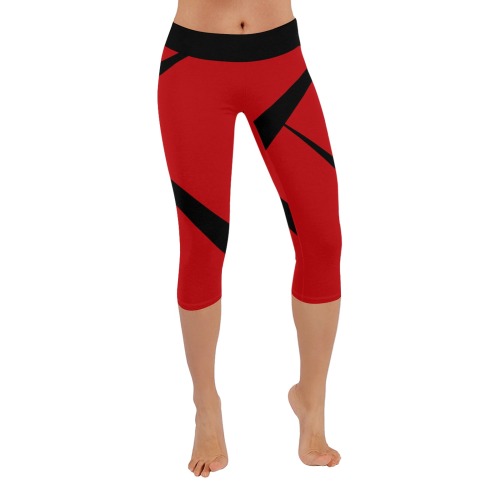 Sexy Red and Black Women's Low Rise Capri Leggings (Invisible Stitch) (Model L08)