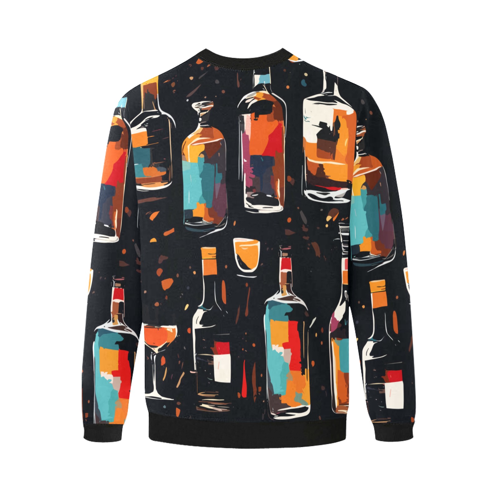 Lines of bottles and glasses of strong drinks art Men's Oversized Fleece Crew Sweatshirt (Model H18)