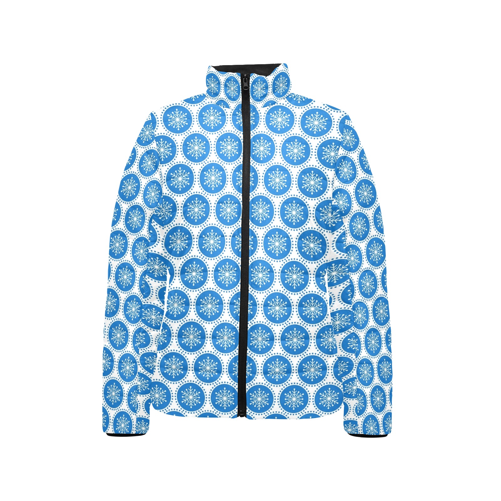 Snowflake Dots Blue Women's Stand Collar Padded Jacket (Model H41)